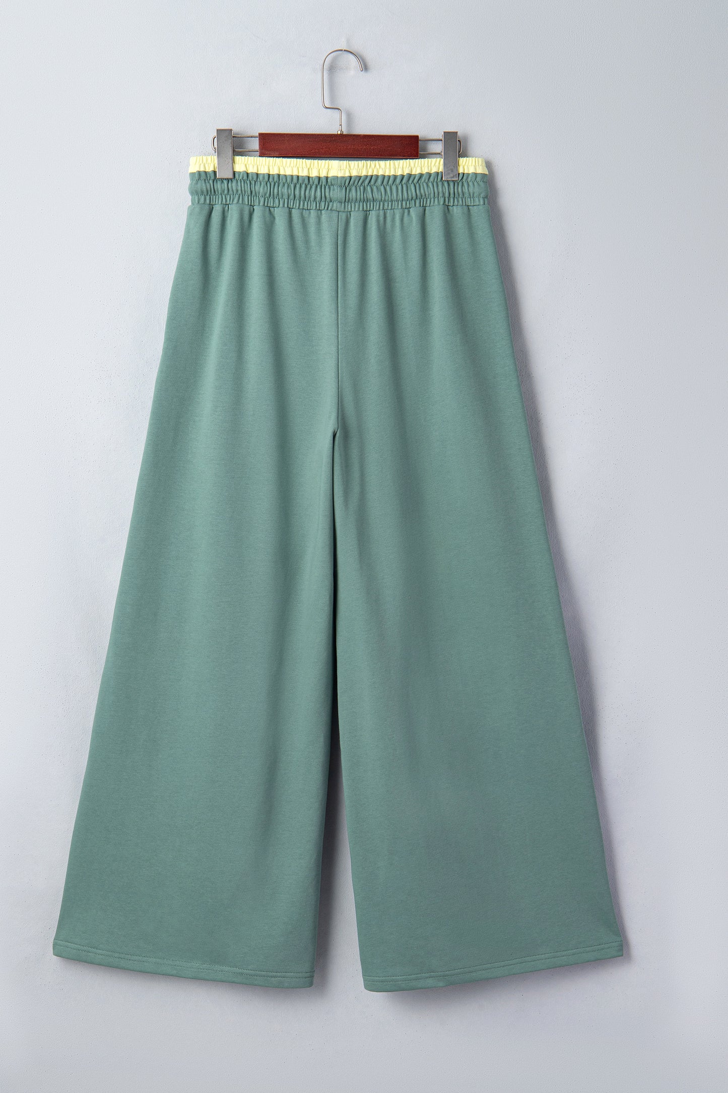 Sky Blue Color Block Flower Patchwork Drawstring Contrasted Elastic Waist Wide Leg Pants