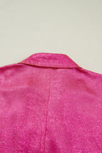 Strawberry Pink Collared V Neck Half Sleeve Metallic Top