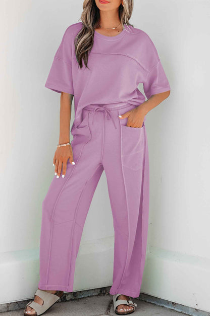 Orchid Bouquet Drop Shoulder Boxy Tee and Barrel Pants Set