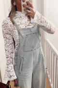 White Lace Crochet Bell Sleeve Mock Neck Blouse