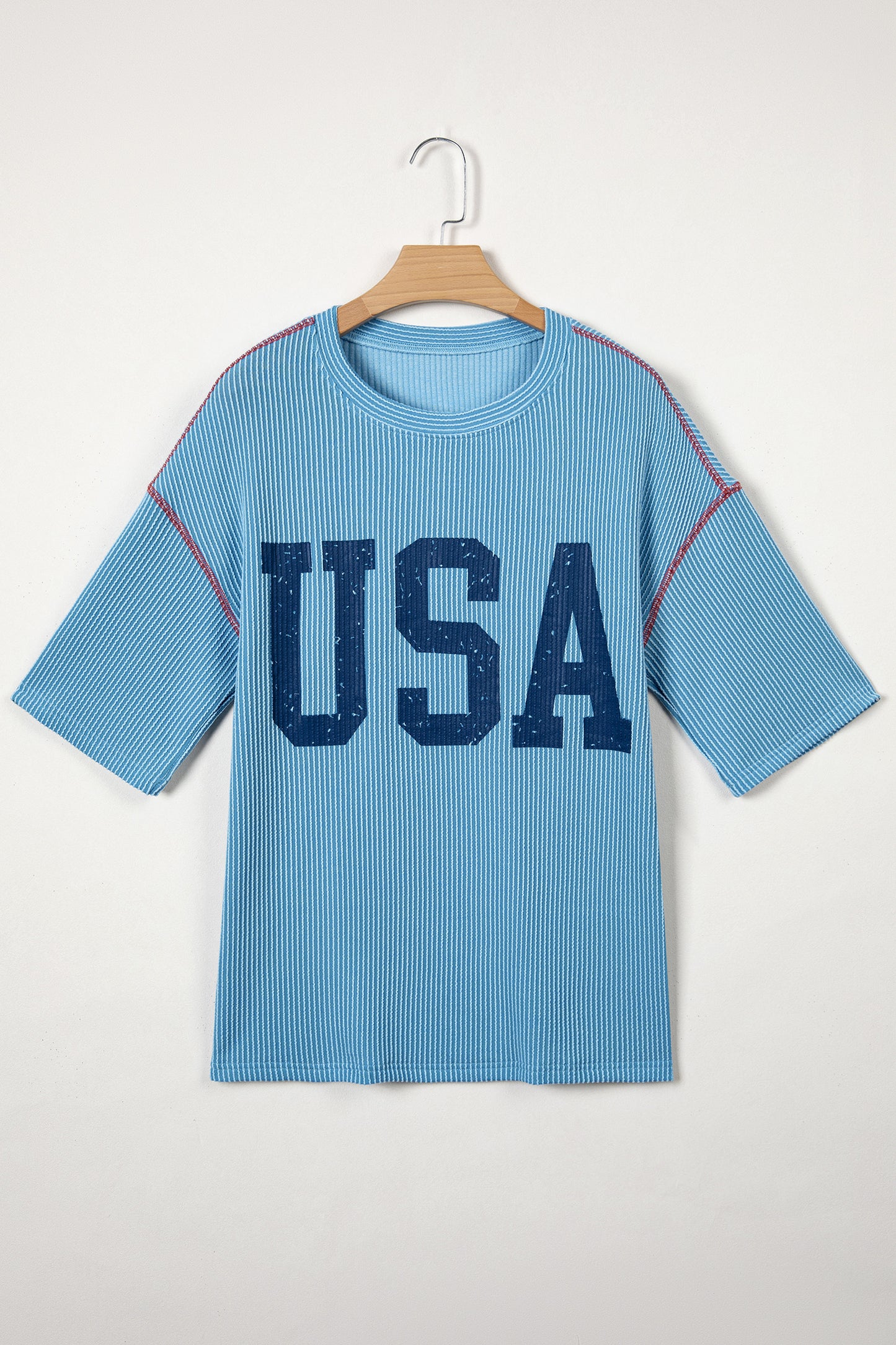 White USA Graphic Half Sleeve Loose Ribbed Top