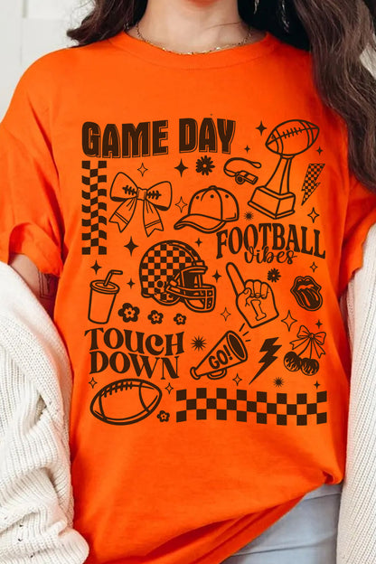 Orange Football Game Day Graphic Short Sleeve T Shirt