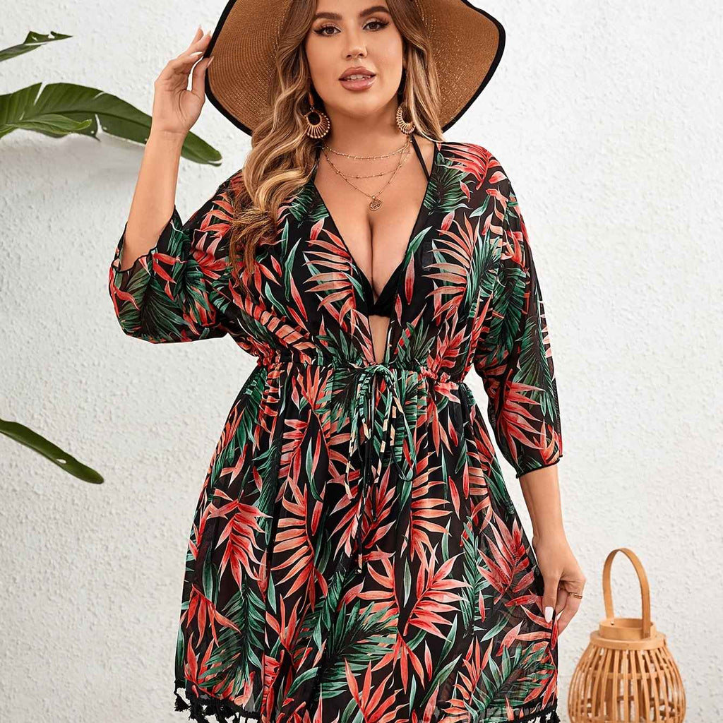 Tropical VNeck Plus Size Blouse for Chic Style