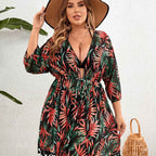 Tropical VNeck Plus Size Blouse for Chic Style