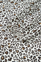 Khaki Plus Size Button V Neck Leopard Print Puff Sleeve Loose Mini Dress