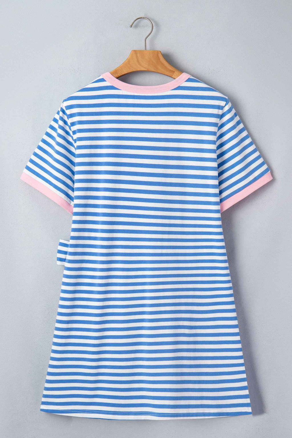 Sky Blue Stripe Nautical Tie Contrast Trim Round Neck T Shirt Mini Dress