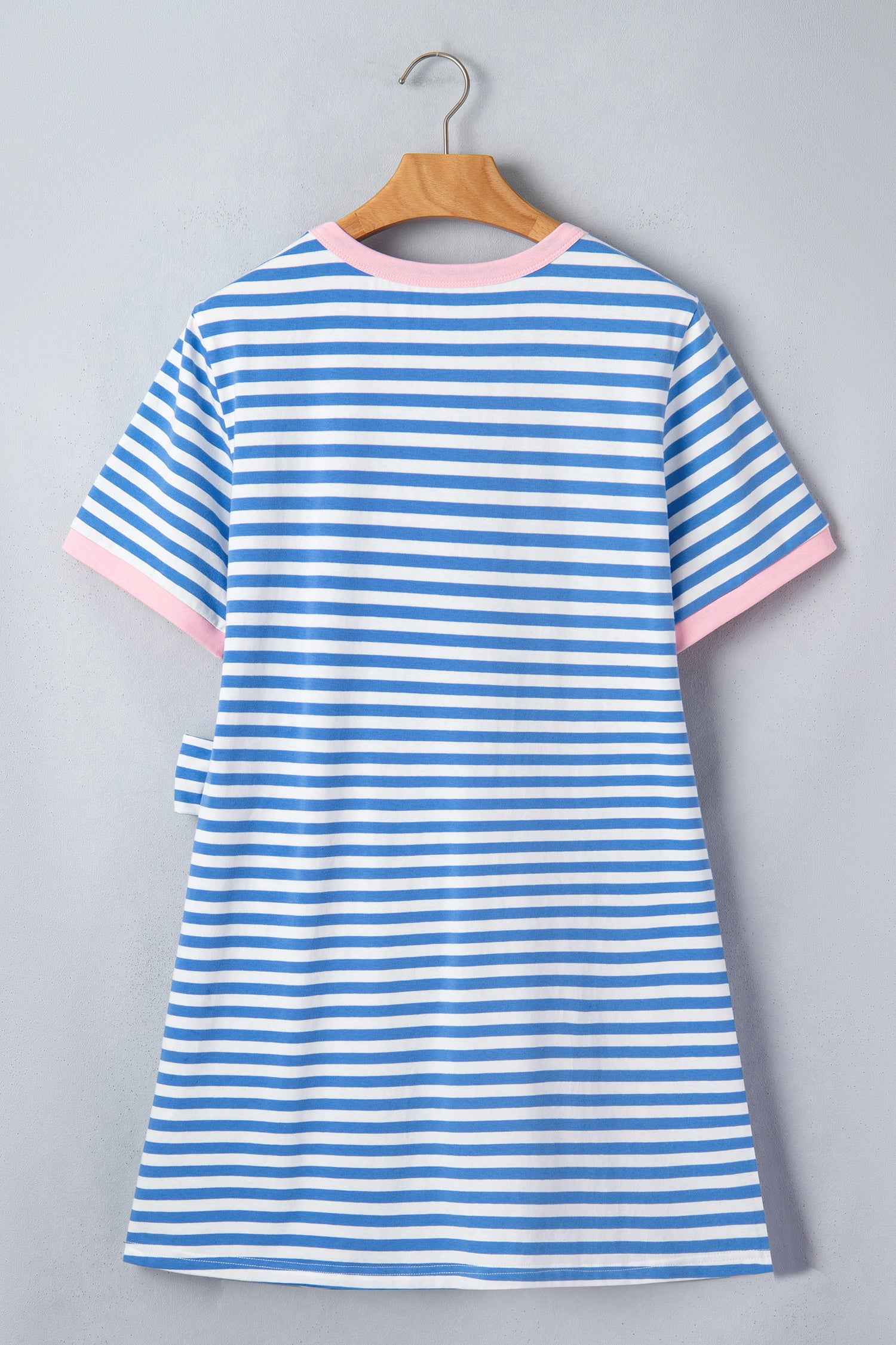 Sky Blue Stripe Nautical Tie Contrast Trim Round Neck T Shirt Mini Dress