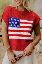 White Flag Graphic Short Sleeve Sweater Top