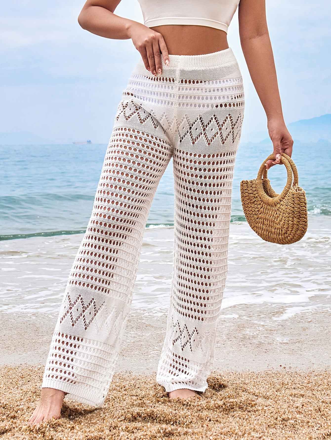 Chic High Waist Crochet Beach Pants for Effortless Style