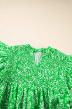 Green Floral Smocked Boho Plus Size Blouse