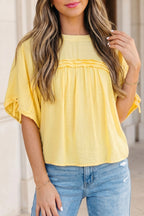 Mist Blue Tie Half Sleeve Pleated Detail Babydoll Blouse