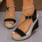 Sparkling Rhinestone Braided Wedge Sandals for Chic Summer Style