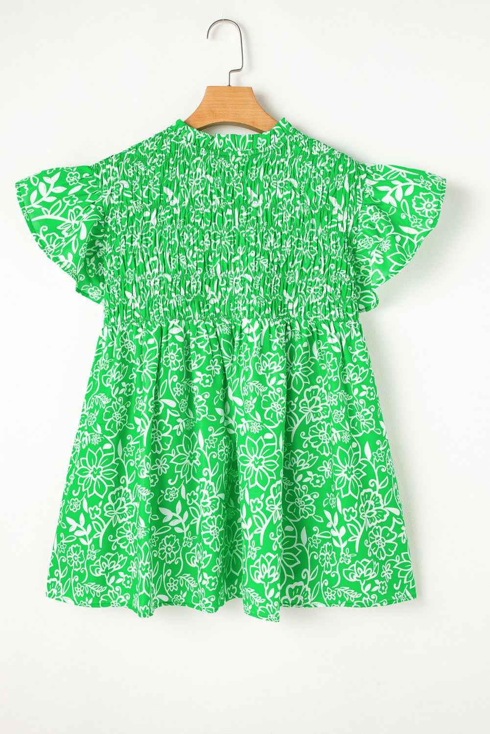 Green Floral Smocked Boho Plus Size Blouse