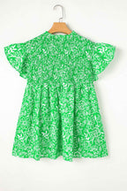 Green Floral Smocked Boho Plus Size Blouse