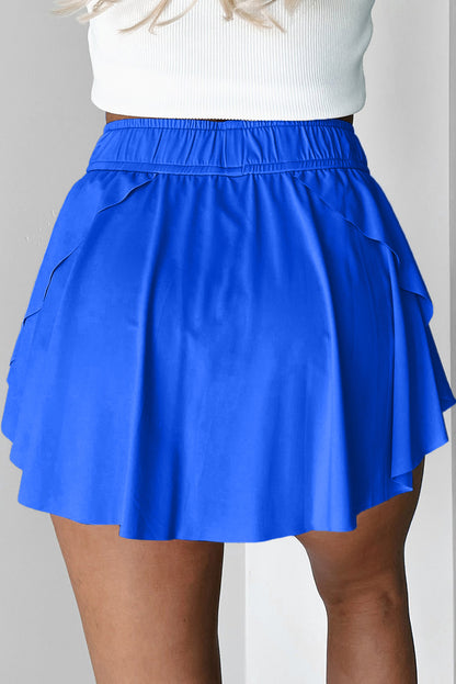 Black Drawstring High Waist Lined Tennis Skort