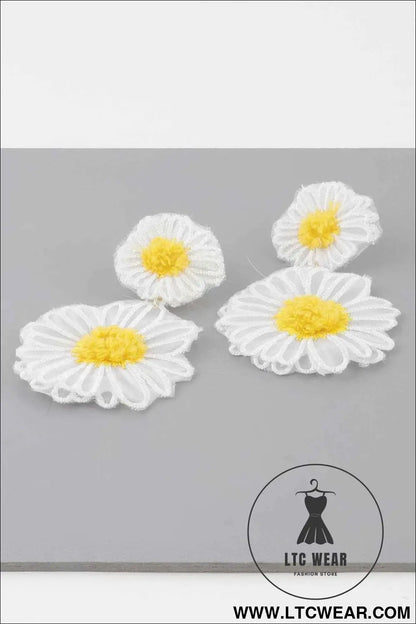 Fabric Daisy Flower Earrings