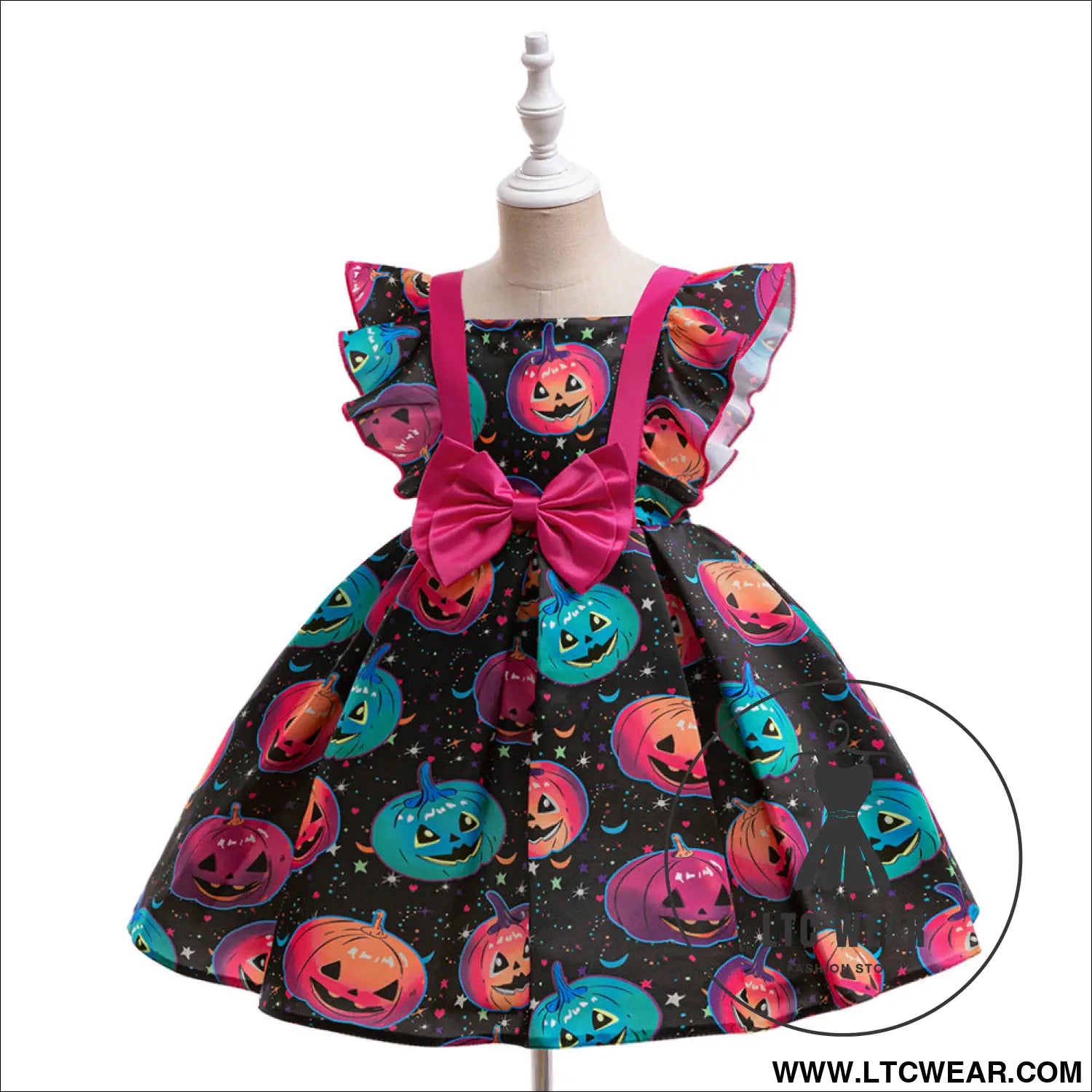Fairy tale print satin dress for girls halloween princess dress children’s formal wear dress - ws056-pink / 110cm/4y