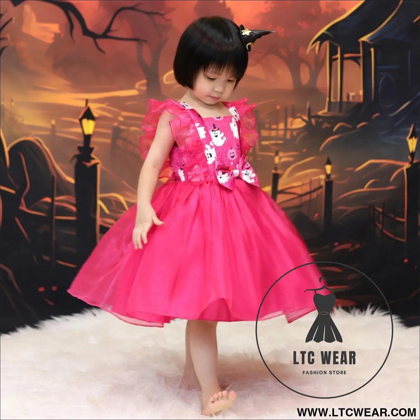 Fancy halloween printed butterfly costume dress with chiffon mesh skirt - aws053-pink / 70cm/6-9m