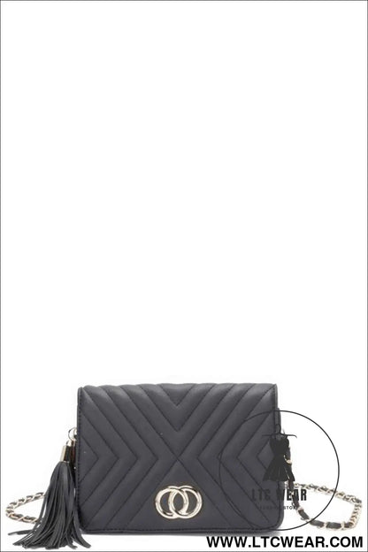 Fashion Double Metal Pattern Stitching Tassel Crossbody Bag