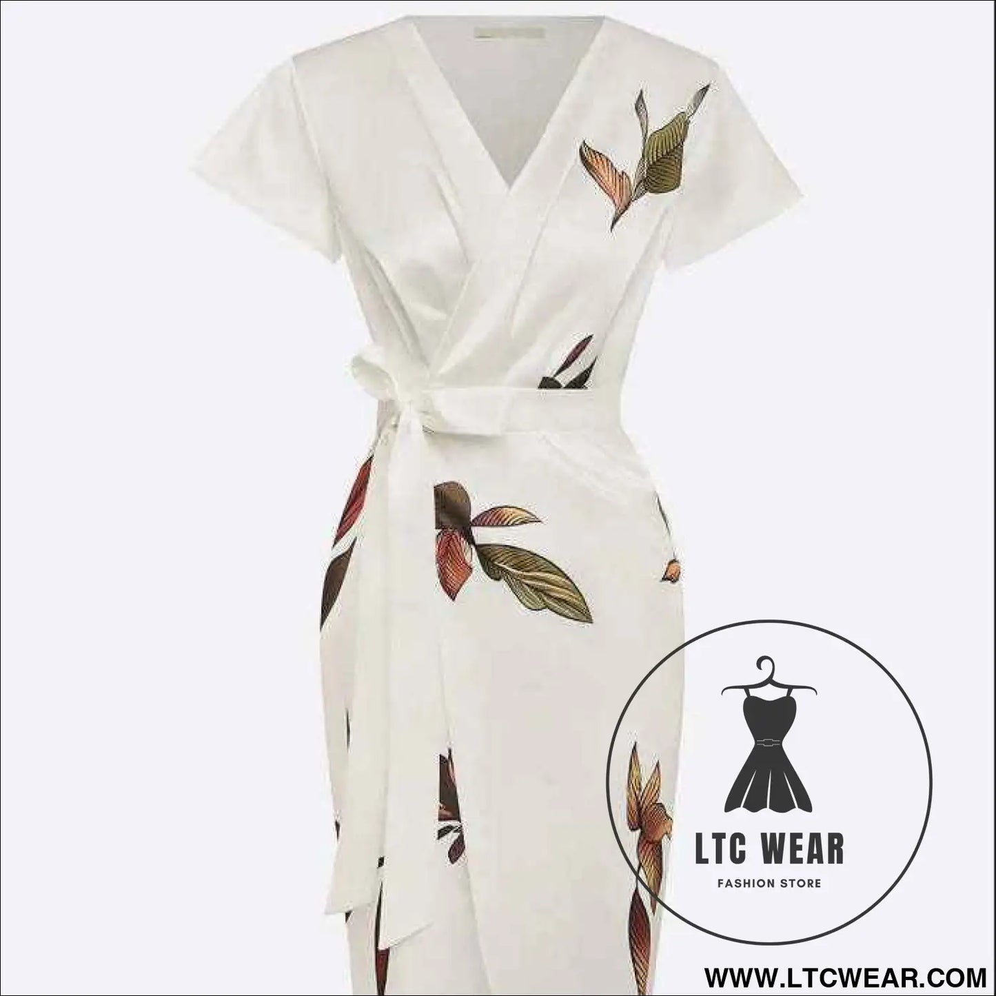 Fashion Satin Printed Belted Dress
