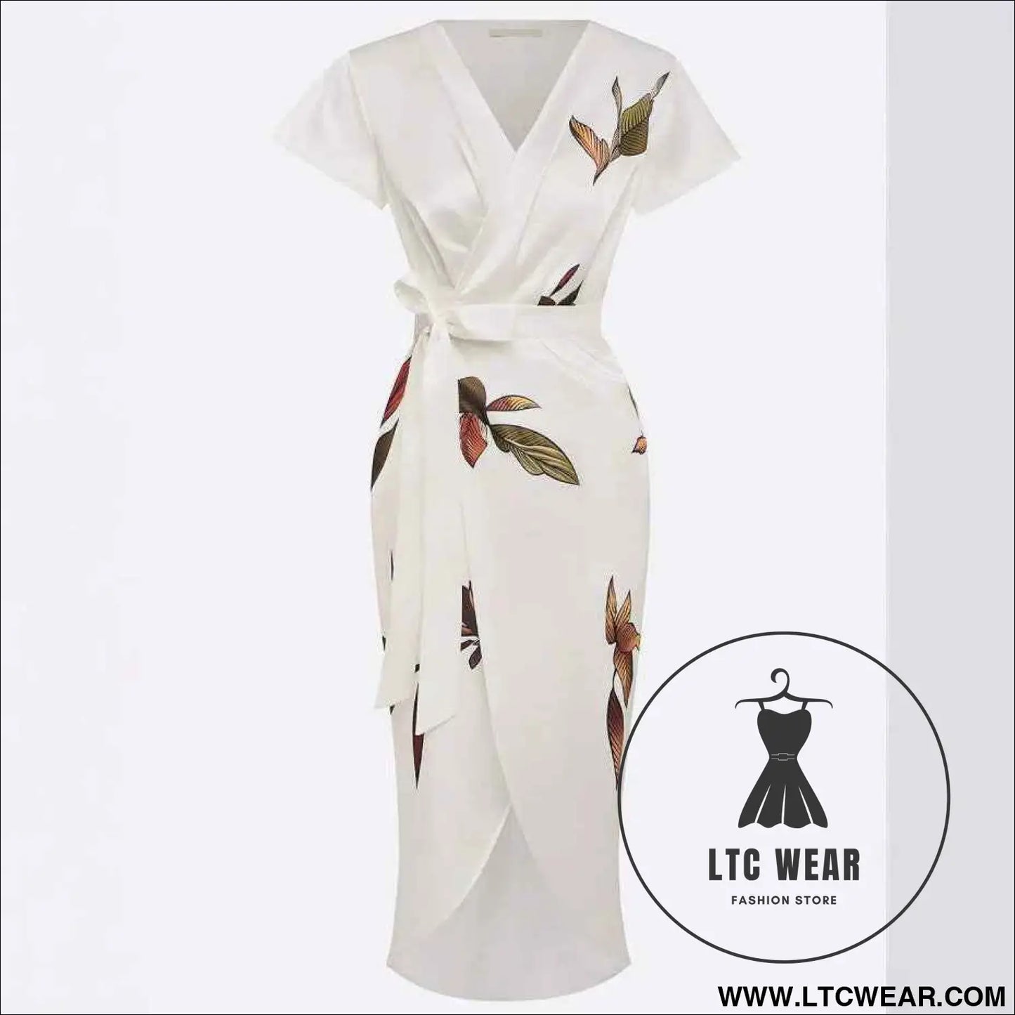 Fashion Satin Printed Belted Dress
