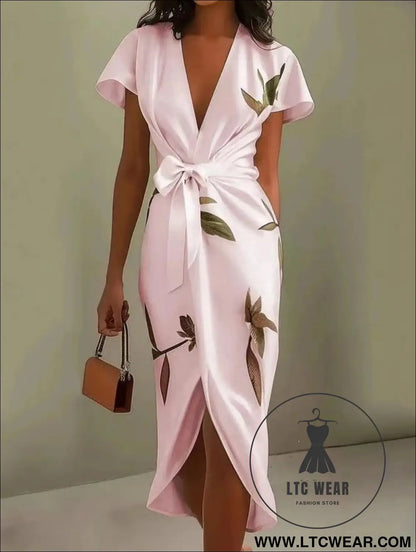 Fashion Satin Printed Belted Dress - L.T.C Wear Online Fashion Store