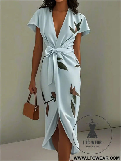 Fashion Satin Printed Belted Dress - L.T.C Wear Online Fashion Store