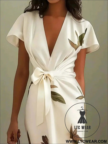 Fashion Satin Printed Belted Dress - L.T.C Wear Online Fashion Store