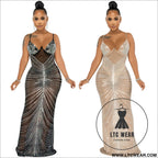 Fashion sexy beaded strapless sheer mesh long dress