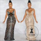 Fashion sexy beaded strapless sheer mesh long dress