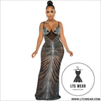 Fashion sexy beaded strapless sheer mesh long dress - black / s