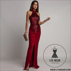 Fashion women’s sexy fitted sequin velvet split dress
