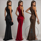 Fashion women’s sexy fitted sequin velvet split dress