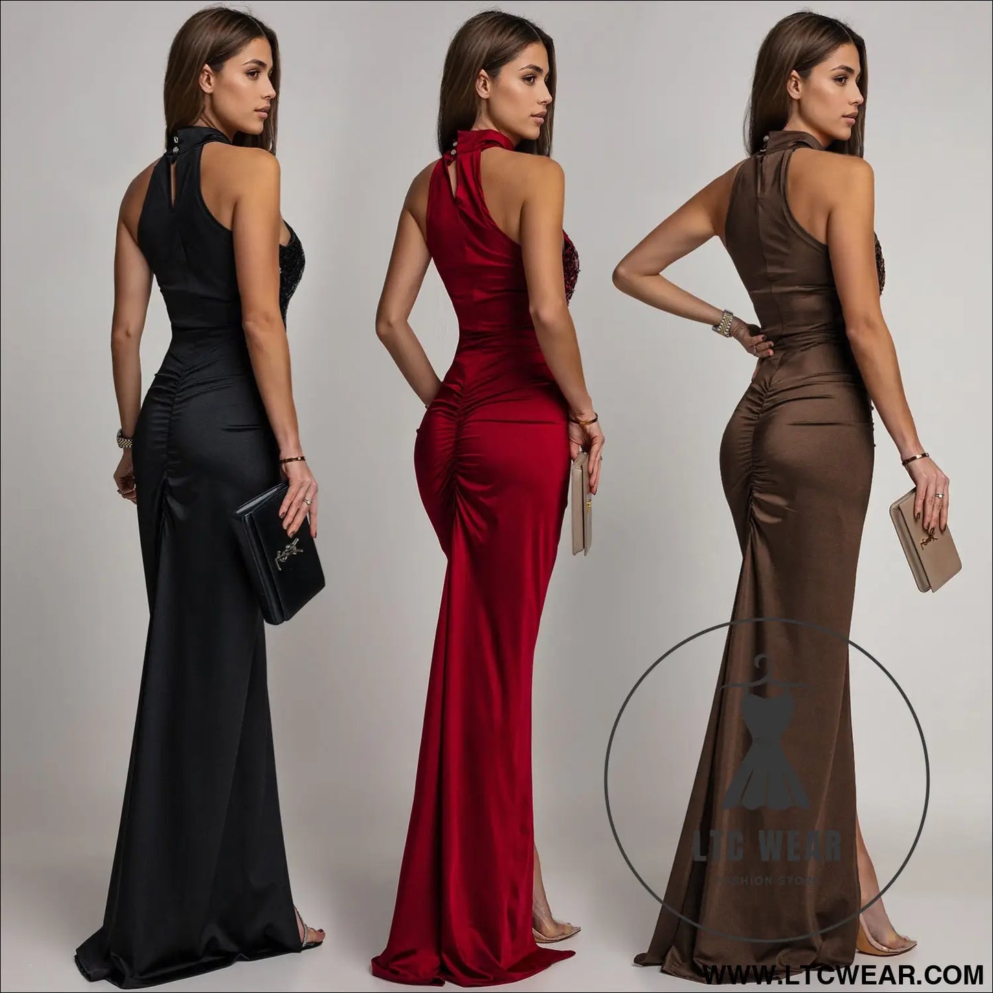 Fashion women’s sexy fitted sequin velvet split dress