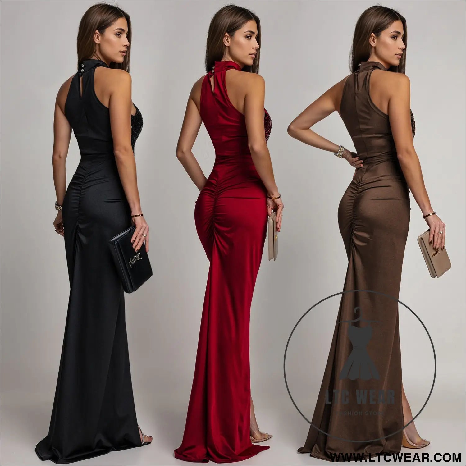Fashion women’s sexy fitted sequin velvet split dress
