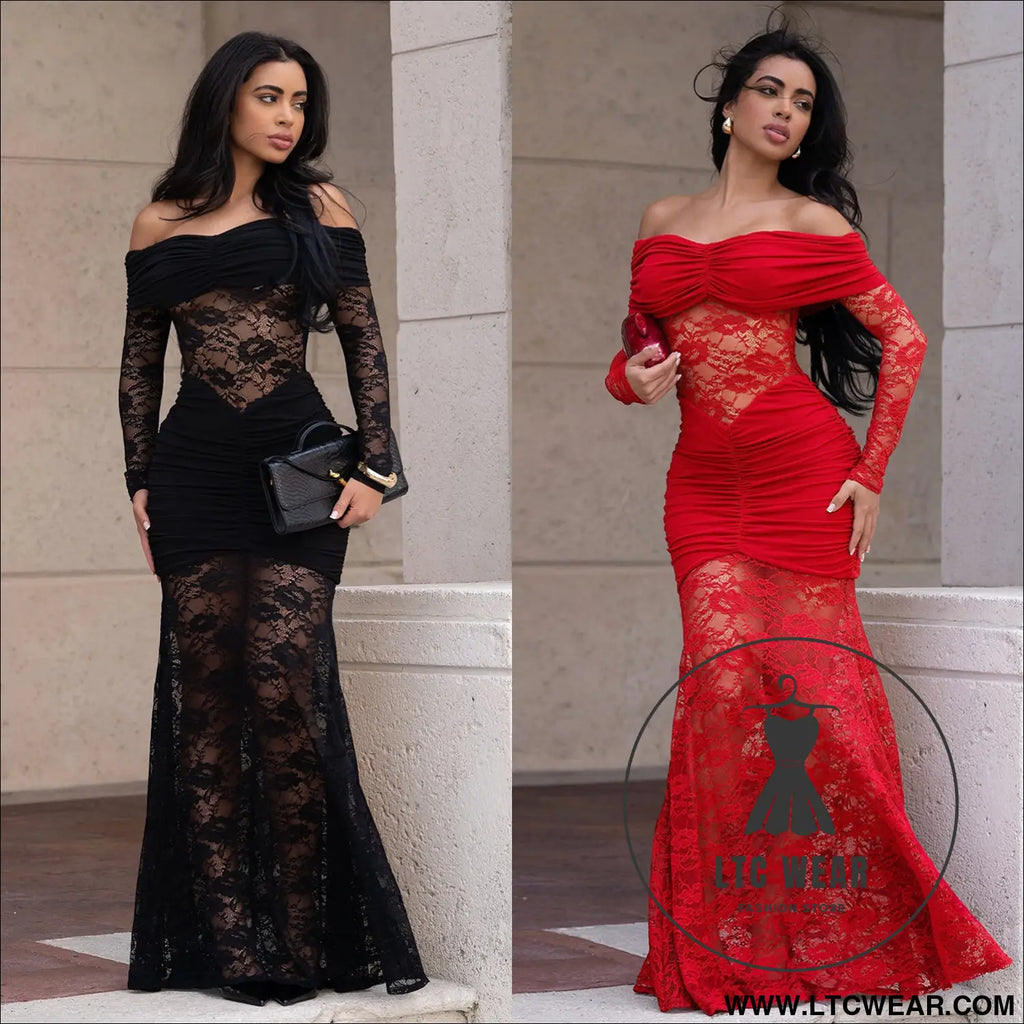 Fashion women’s sexy one-shoulder lace bodycon dress