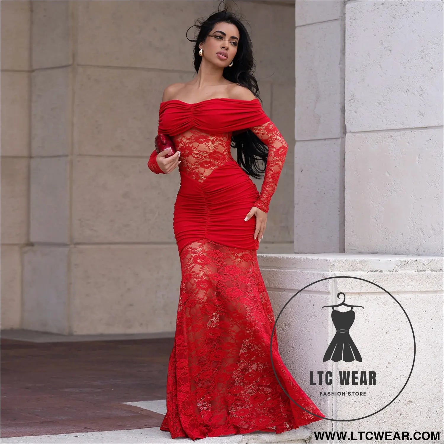 Fashion women’s sexy one-shoulder lace bodycon dress