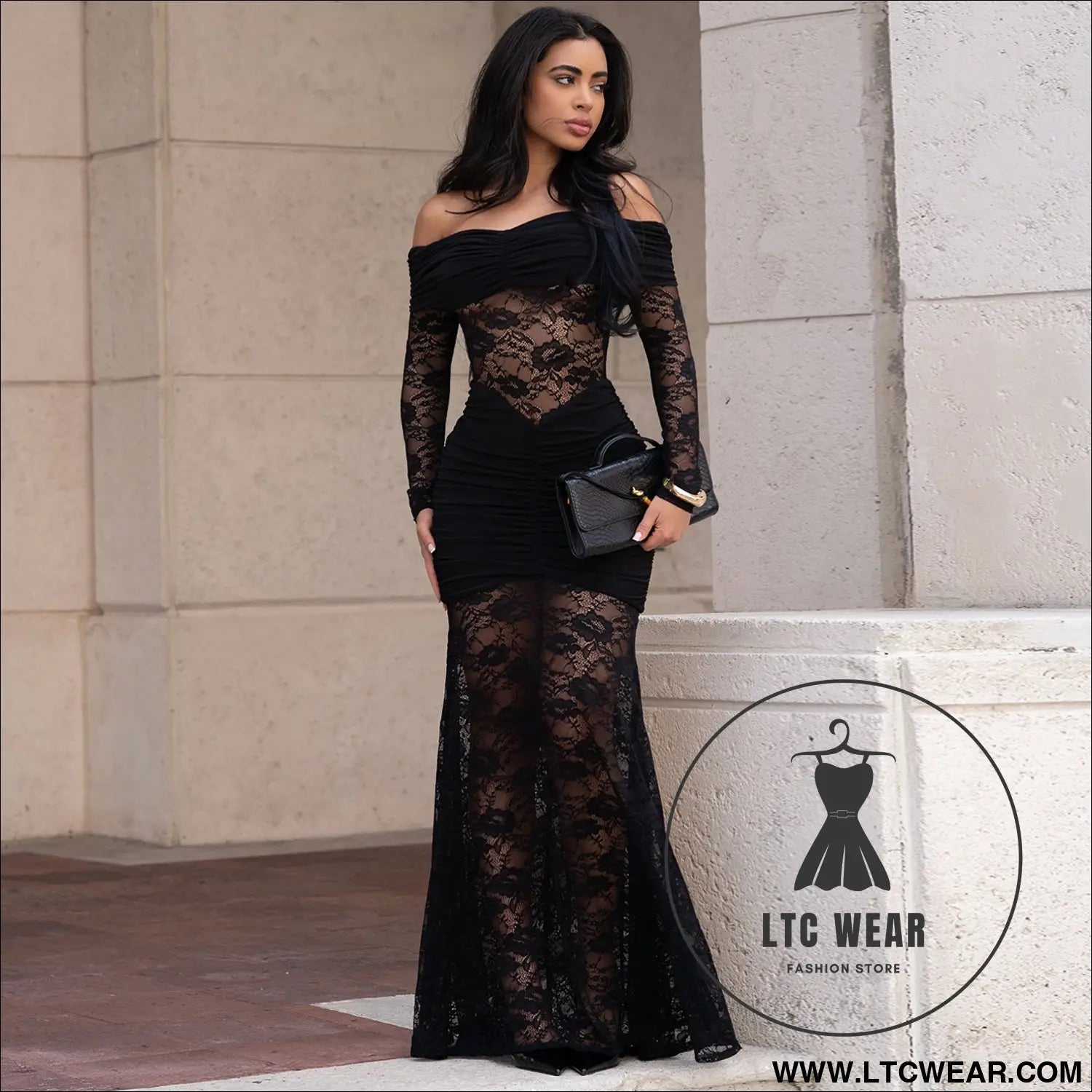 Fashion women’s sexy one-shoulder lace bodycon dress
