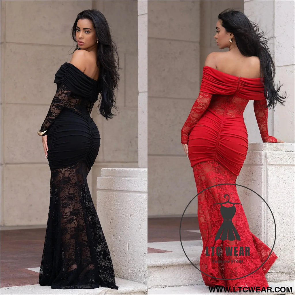 Fashion women’s sexy one-shoulder lace bodycon dress