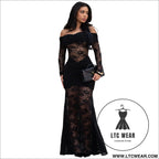 Fashion women’s sexy one-shoulder lace bodycon dress - black / s