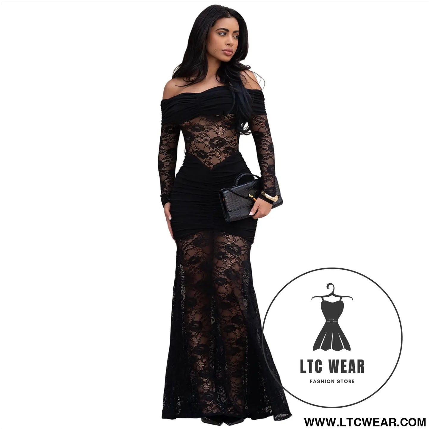 Fashion women’s sexy one-shoulder lace bodycon dress - black / s