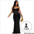 Fashion women’s sexy sheer mesh halter tie-back dress - black / s