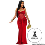 Fashion women’s sexy sheer mesh halter tie-back dress - red / s