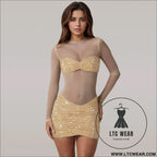 Fashion women’s sexy sheer mesh rhinestone dress mini skirt