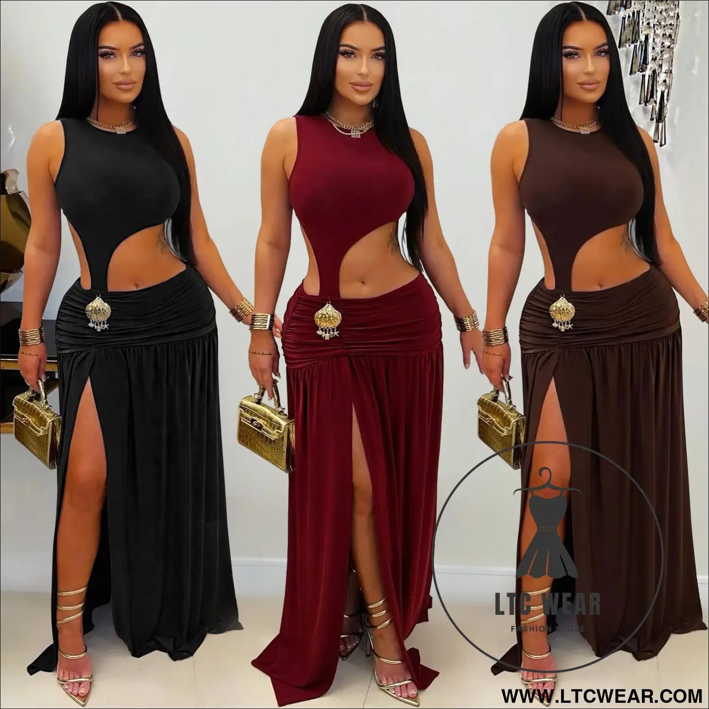 Fashion women’s sexy solid color sleeveless crop open fork dress