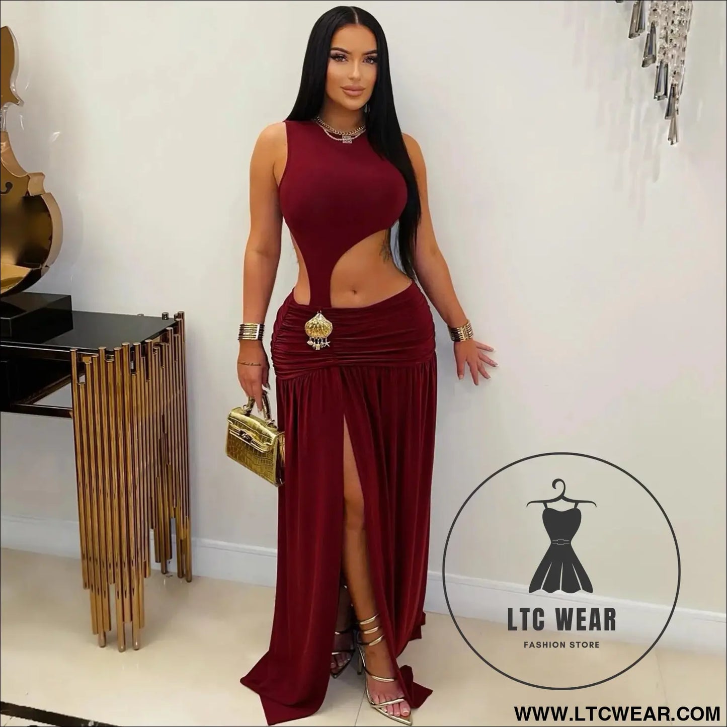 Fashion women’s sexy solid color sleeveless crop open fork dress