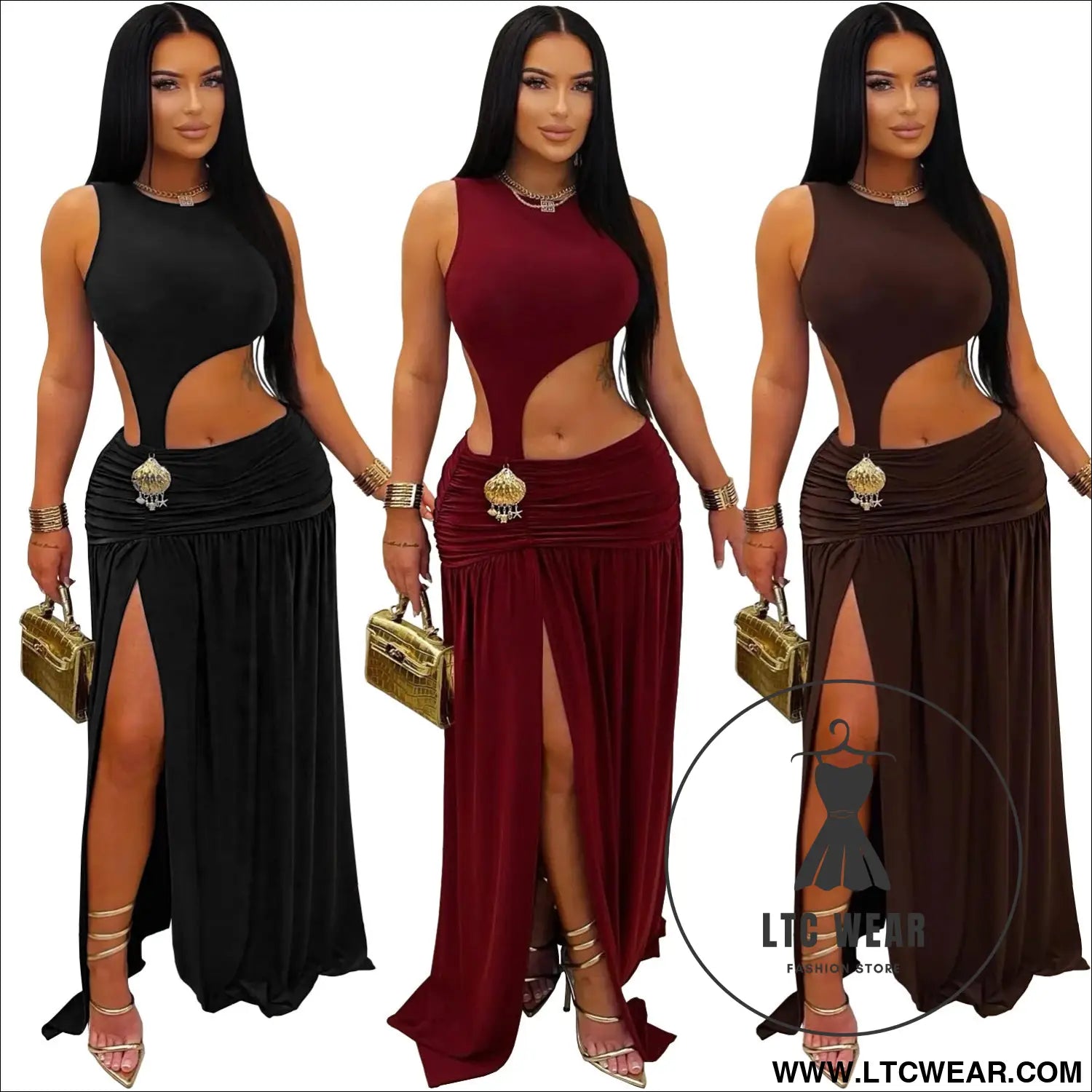 Fashion women’s sexy solid color sleeveless crop open fork dress