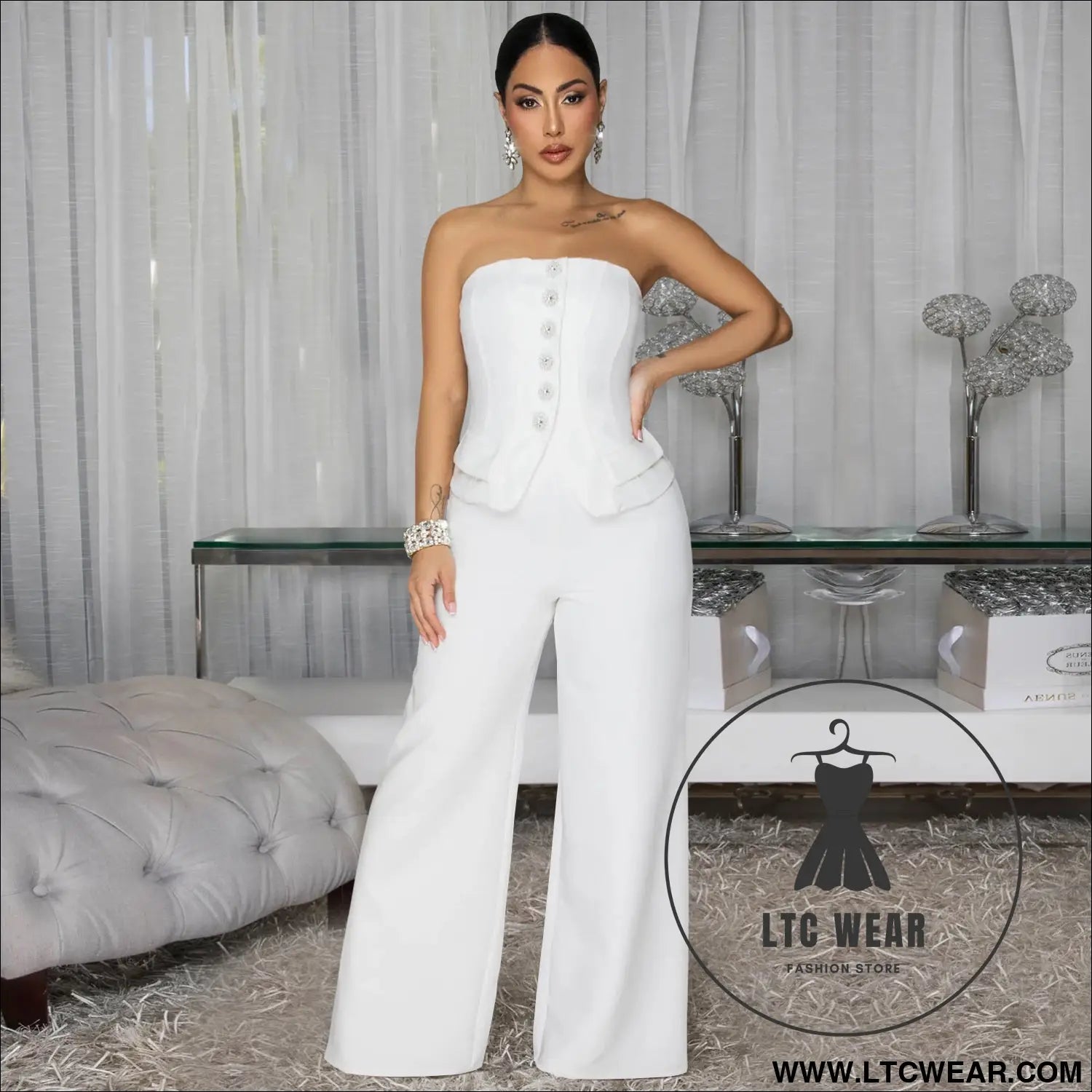 Fashion women’s sexy strapless backless casual wide-leg jumpsuit
