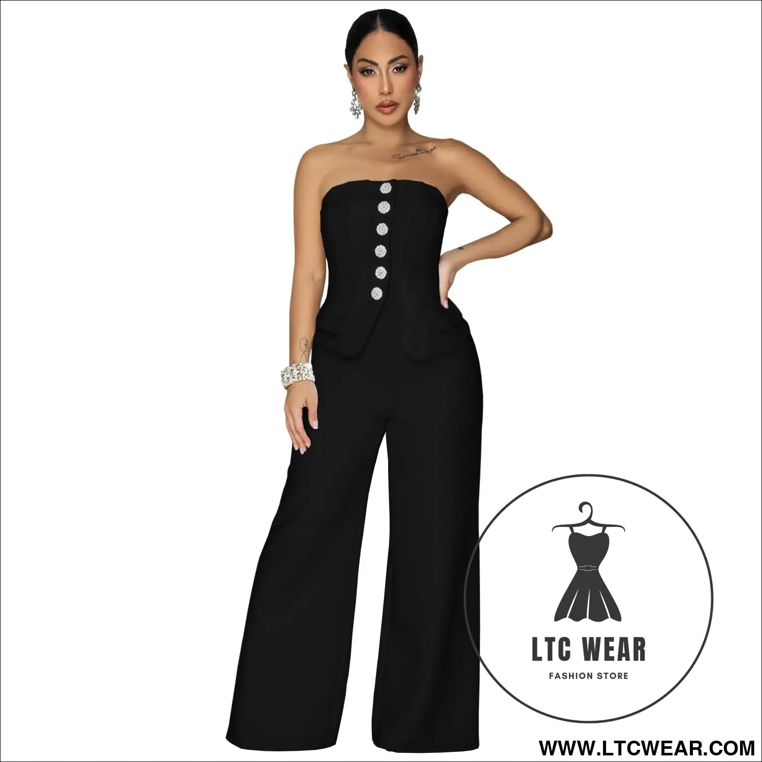 Fashion women’s sexy strapless backless casual wide-leg jumpsuit - black / s