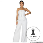 Fashion women’s sexy strapless backless casual wide-leg jumpsuit - white / s